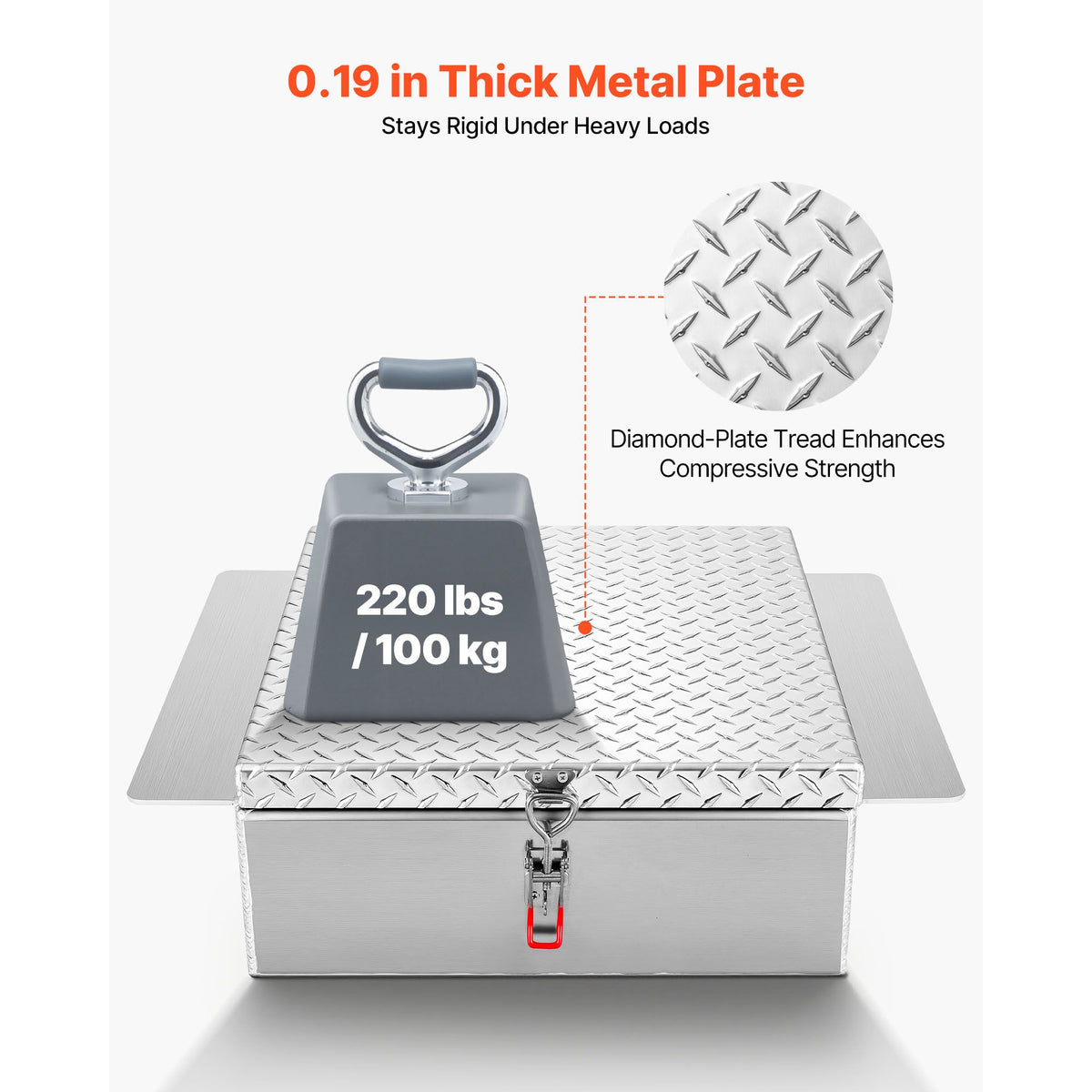Truck Bed Tool Box, Heavy Duty Aluminum Tool Box with Diamond Plate, Storage Toolbox Chest Organizer Supports up to 100 kg, Ideal for Pickup, Truck Bed, RV, Trailer, 770 x 610 x 230 mm, Silver