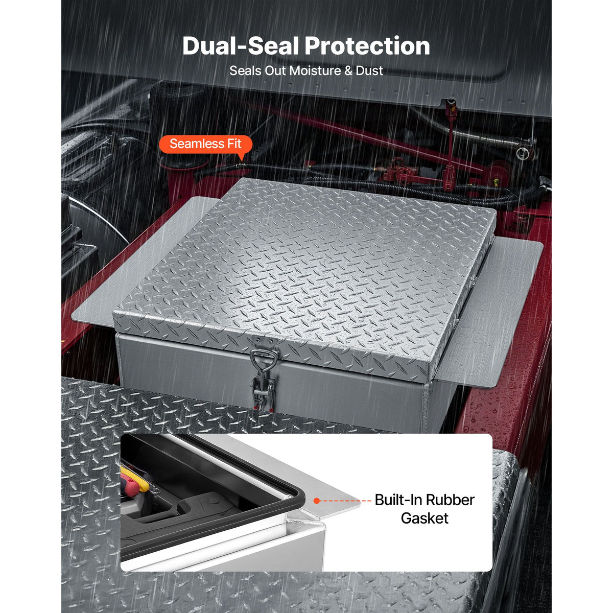 Truck Bed Tool Box, Heavy Duty Aluminum Tool Box with Diamond Plate, Storage Toolbox Chest Organizer Supports up to 100 kg, Ideal for Pickup, Truck Bed, RV, Trailer, 770 x 610 x 230 mm, Silver