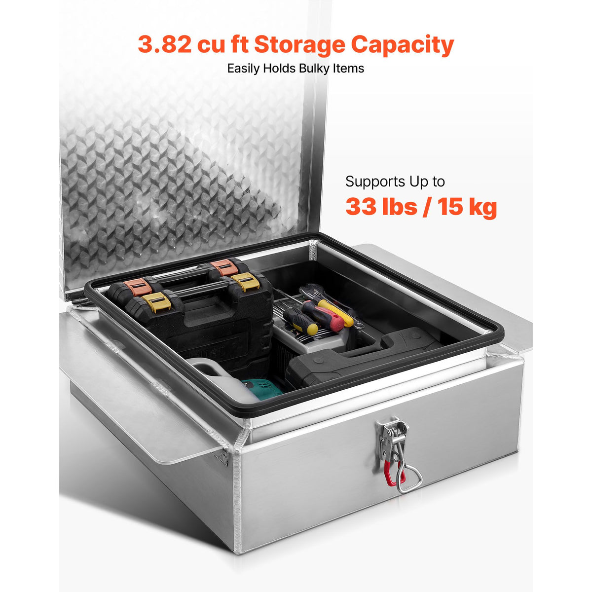Truck Bed Tool Box, Heavy Duty Aluminum Tool Box with Diamond Plate, Storage Toolbox Chest Organizer Supports up to 100 kg, Ideal for Pickup, Truck Bed, RV, Trailer, 770 x 610 x 230 mm, Silver