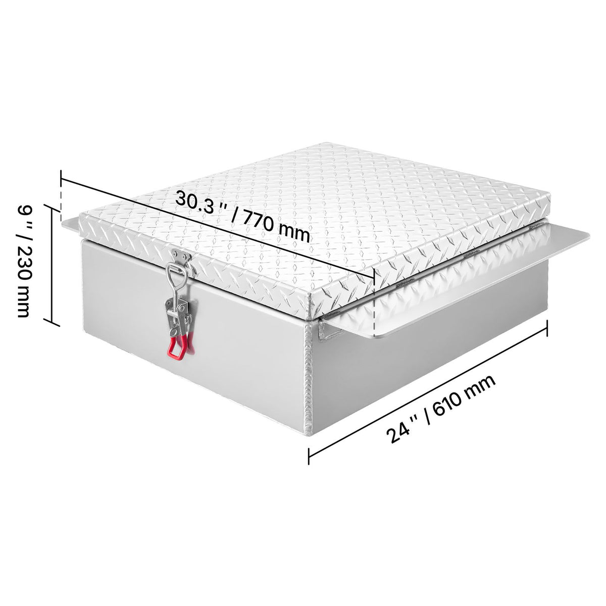 Truck Bed Tool Box, Heavy Duty Aluminum Tool Box with Diamond Plate, Storage Toolbox Chest Organizer Supports up to 100 kg, Ideal for Pickup, Truck Bed, RV, Trailer, 770 x 610 x 230 mm, Silver