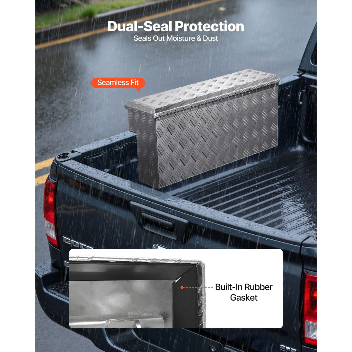 Truck Bed Tool Box, Heavy Duty Aluminum Tool Box with Tread Patterns, Storage Toolbox Chest Organizer with Lock and Key, Ideal for Pickup, Truck Bed, RV, Trailer, 864 x 305 x 390 mm, Silver