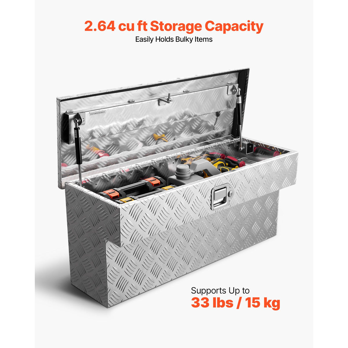Truck Bed Tool Box, Heavy Duty Aluminum Tool Box with Tread Patterns, Storage Toolbox Chest Organizer with Lock and Key, Ideal for Pickup, Truck Bed, RV, Trailer, 864 x 305 x 390 mm, Silver