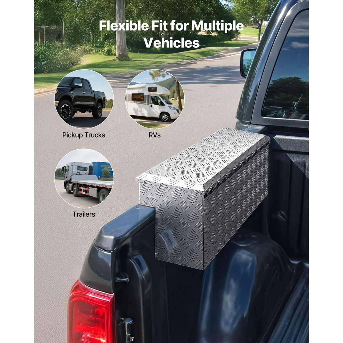 Truck Bed Tool Box, Heavy Duty Aluminum Tool Box with Tread Patterns, Storage Toolbox Chest Organizer with Lock and Key, Ideal for Pickup, Truck Bed, RV, Trailer, 864 x 305 x 390 mm, Silver