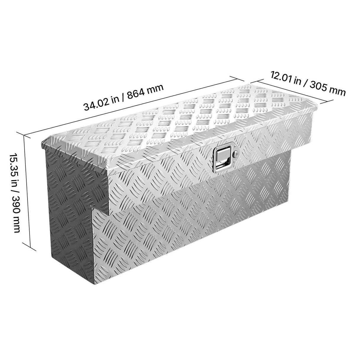 Truck Bed Tool Box, Heavy Duty Aluminum Tool Box with Tread Patterns, Storage Toolbox Chest Organizer with Lock and Key, Ideal for Pickup, Truck Bed, RV, Trailer, 864 x 305 x 390 mm, Silver