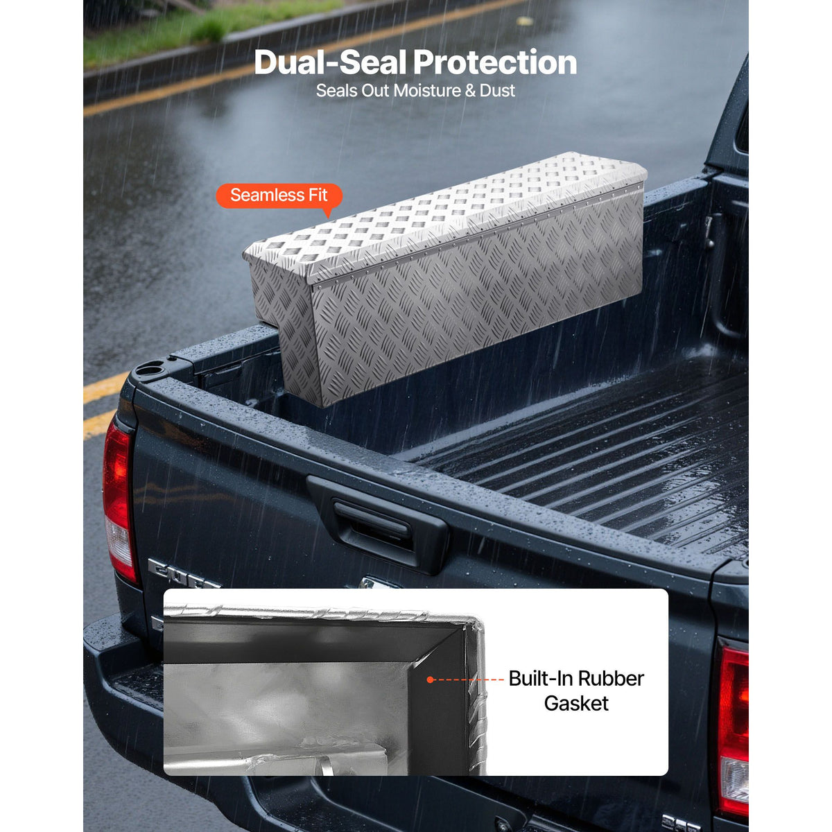 Truck Bed Tool Box, Heavy Duty Aluminum Tool Box with Tread Patterns, Storage Toolbox Chest Organizer with Lock and Key, Ideal for Pickup, Truck Bed, RV, Trailer, 1219 x 340 x 330 mm, Silver