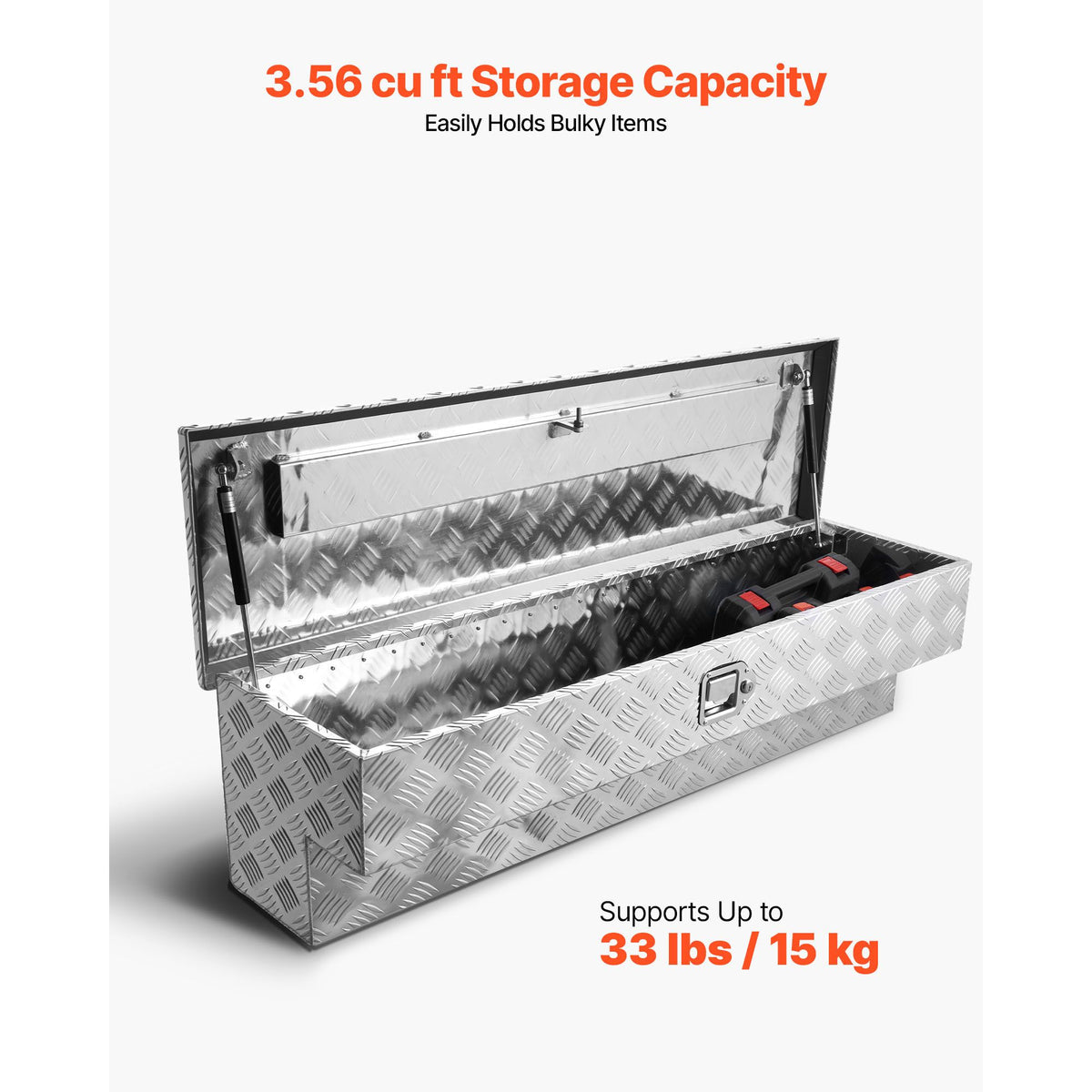 Truck Bed Tool Box, Heavy Duty Aluminum Tool Box with Tread Patterns, Storage Toolbox Chest Organizer with Lock and Key, Ideal for Pickup, Truck Bed, RV, Trailer, 1219 x 340 x 330 mm, Silver