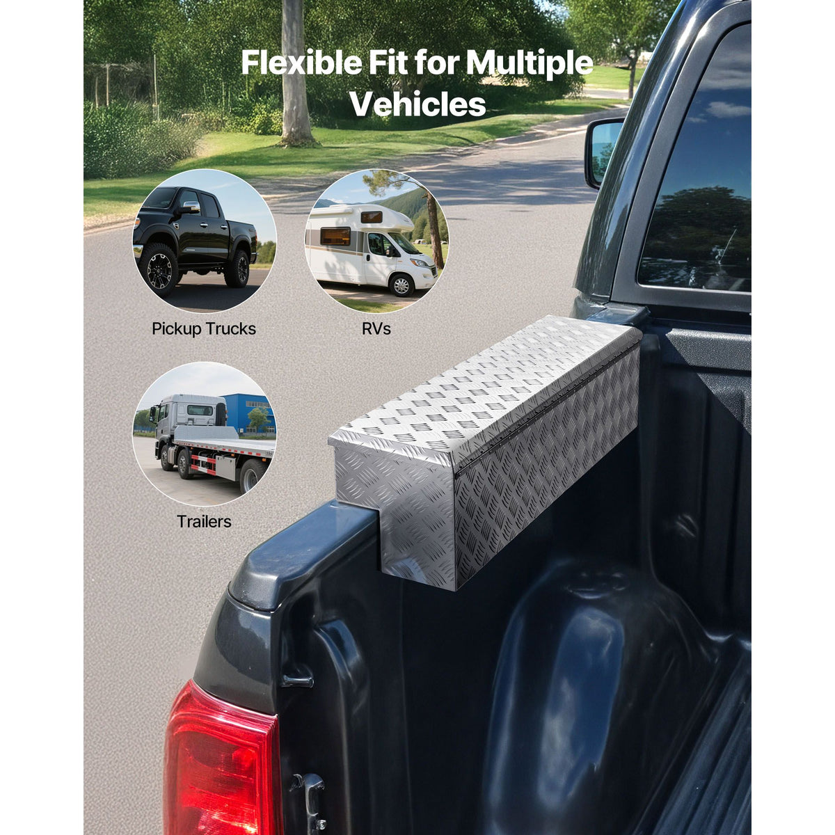Truck Bed Tool Box, Heavy Duty Aluminum Tool Box with Tread Patterns, Storage Toolbox Chest Organizer with Lock and Key, Ideal for Pickup, Truck Bed, RV, Trailer, 1219 x 340 x 330 mm, Silver