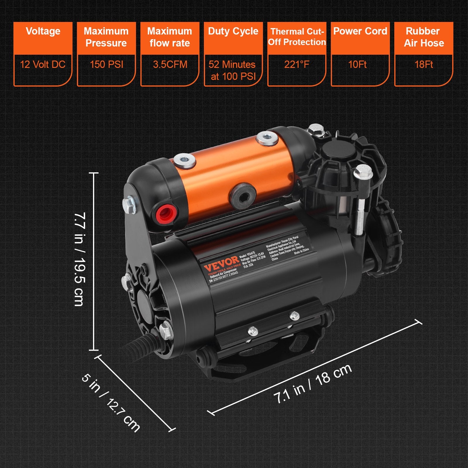 Onboard Air Compressor Kit 150PSI Offroad Air Compressor Portable Tire Inflator Heavy Duty 3.5CFM Air Pump for Jeep SUV 4x4 Vehicle Compatibility with Air tools, Air horns, Lockers