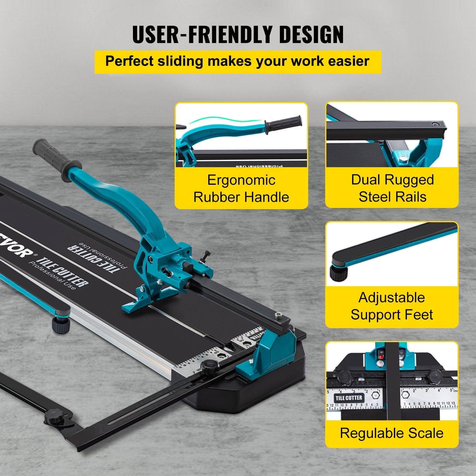 Cutters: VEVOR Tile Cutter 47in Cutting Tool w/ Laser Guide Single Rail Double Brackets