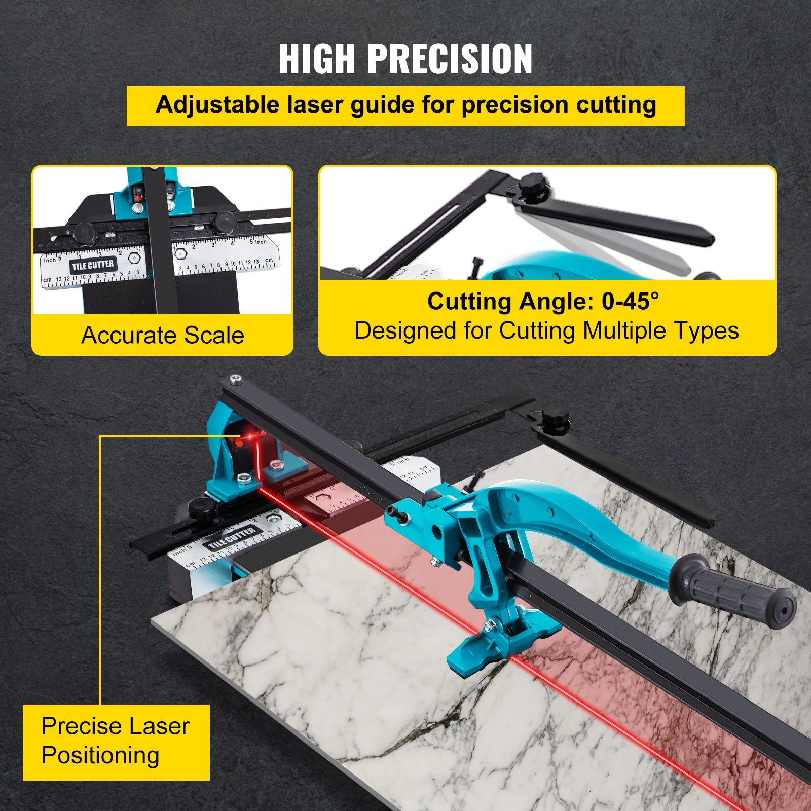 Cutters: VEVOR Tile Cutter 24in Cutting Tool w/ Laser Guide Single Rail Double Brackets