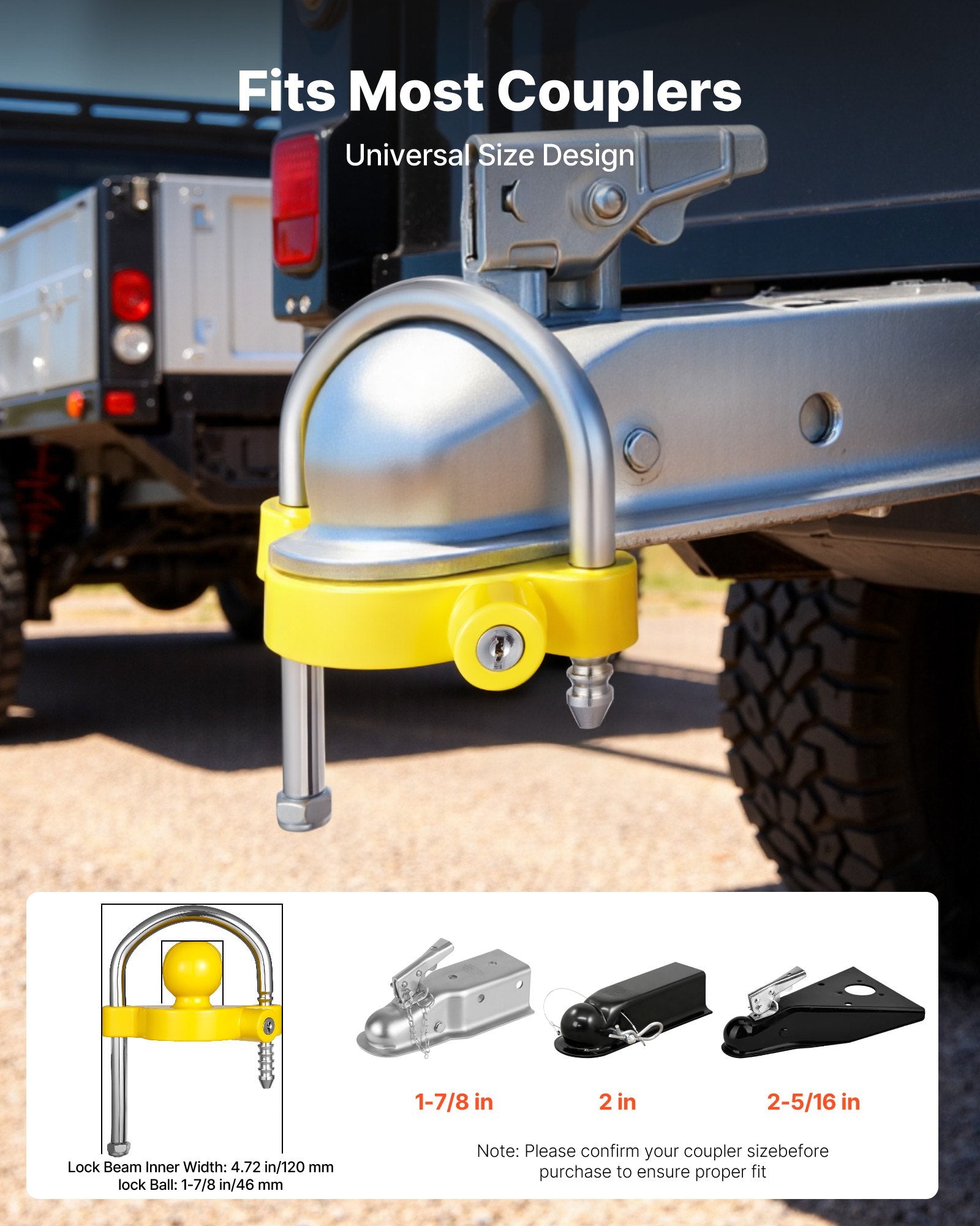 Tool Blades: VEVOR Trailer Hitch Lock Kit, Fits for 46 mm, 50.8 mm, 58.7 mm Couplers, Heavy-Duty Anti-Theft Trailer Ball Lock with Keys, Prying-Resistant, Adjustable Height Design for RVs, Boats, Trailers