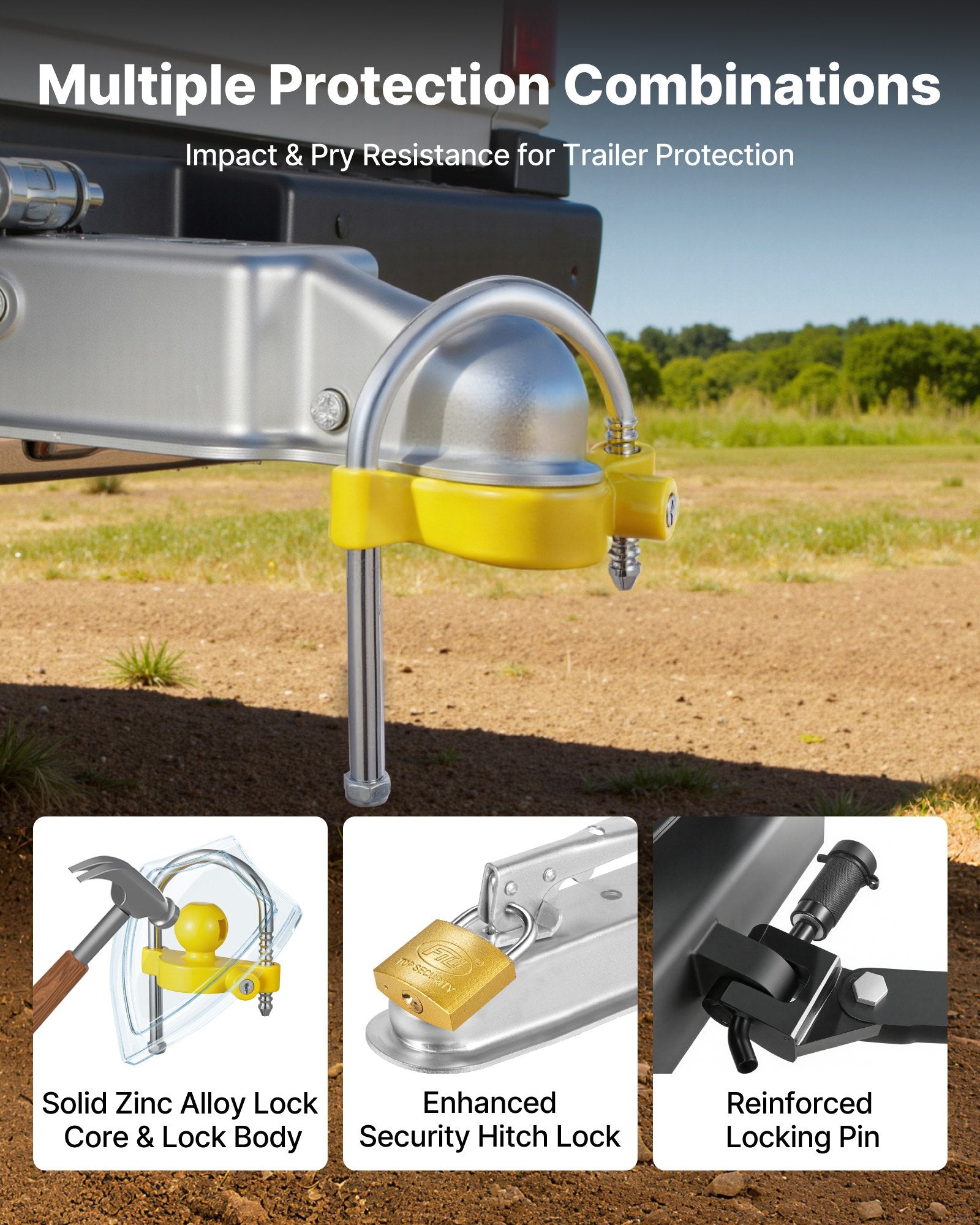 Tool Blades: VEVOR Trailer Hitch Lock Kit, Fits for 46 mm, 50.8 mm, 58.7 mm Couplers, Heavy-Duty Anti-Theft Trailer Ball Lock with Keys, Prying-Resistant, Adjustable Height Design for RVs, Boats, Trailers
