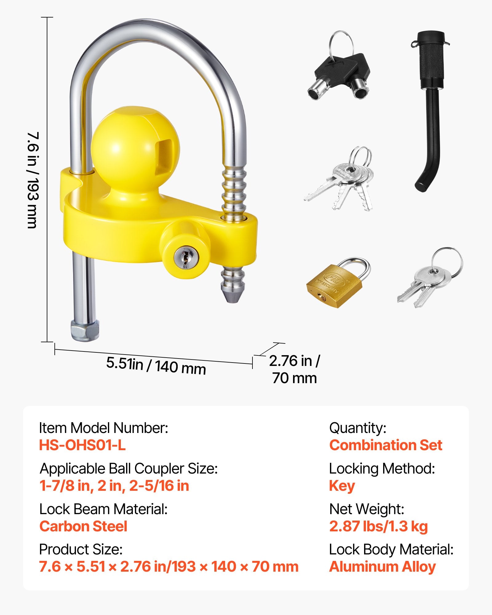 Tool Blades: VEVOR Trailer Hitch Lock Kit, Fits for 46 mm, 50.8 mm, 58.7 mm Couplers, Heavy-Duty Anti-Theft Trailer Ball Lock with Keys, Prying-Resistant, Adjustable Height Design for RVs, Boats, Trailers