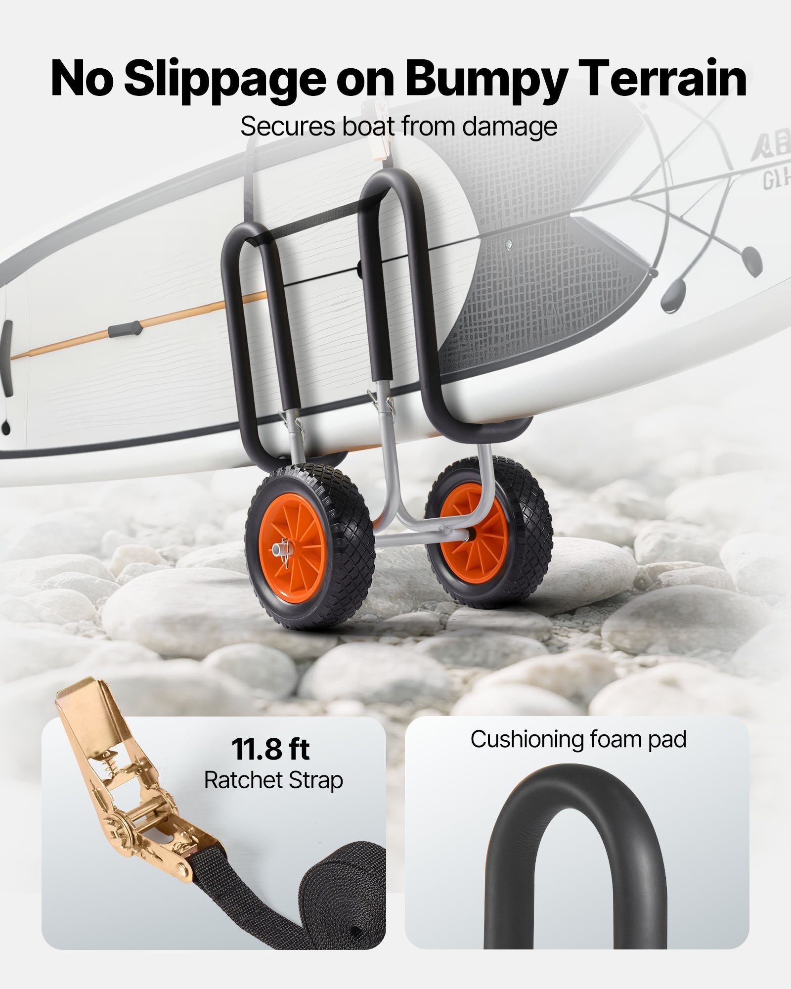 Canoes & Kayaks: VEVOR Kayak Cart, 68.0 kg Load Capacity, Stand Up Paddle Board Trolley with 25.4 cm Solid Rubber Tires & Kickstands, Paddle Board Carrier with Ratchet Strap for Paddleboard & Surfboard Transport