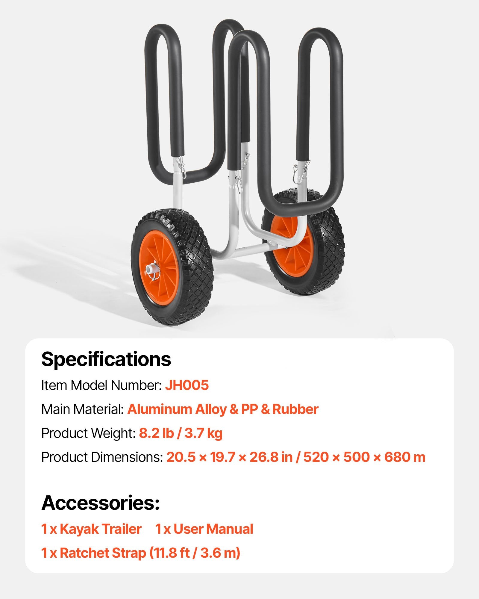 Canoes & Kayaks: VEVOR Kayak Cart, 68.0 kg Load Capacity, Stand Up Paddle Board Trolley with 25.4 cm Solid Rubber Tires & Kickstands, Paddle Board Carrier with Ratchet Strap for Paddleboard & Surfboard Transport