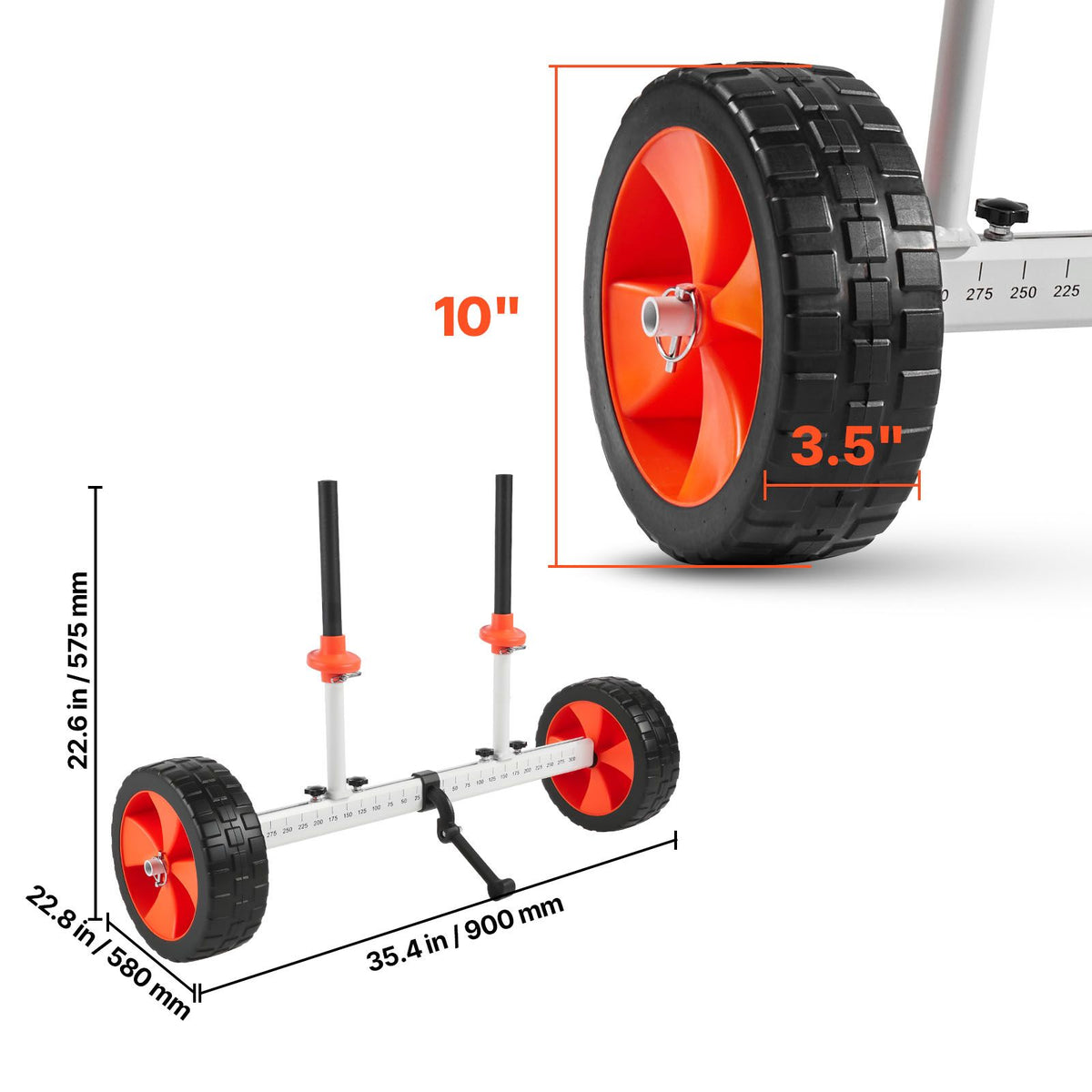 Kayak Cart, 104 kg Load Capacity, Canoe Cart Dolly with 25.4 cm Solid PU Tires & Kickstand, Assembles & Disassembles Within Seconds, Paddle Board Trolley for Kayaks, Canoes, Paddleboards