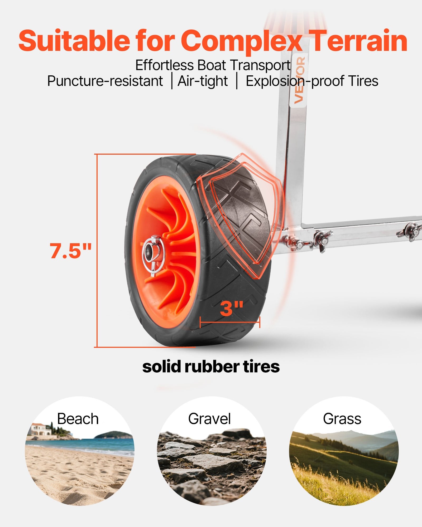 Canoes & Kayaks: VEVOR Kayak Cart, 113.4 kg Load Capacity, Canoe Cart Dolly with 19.1 cm Solid Rubber Tires & Kickstand, Assembles & Disassembles Within Seconds, Paddle Board Trolley for Kayaks, Canoes, Paddleboards