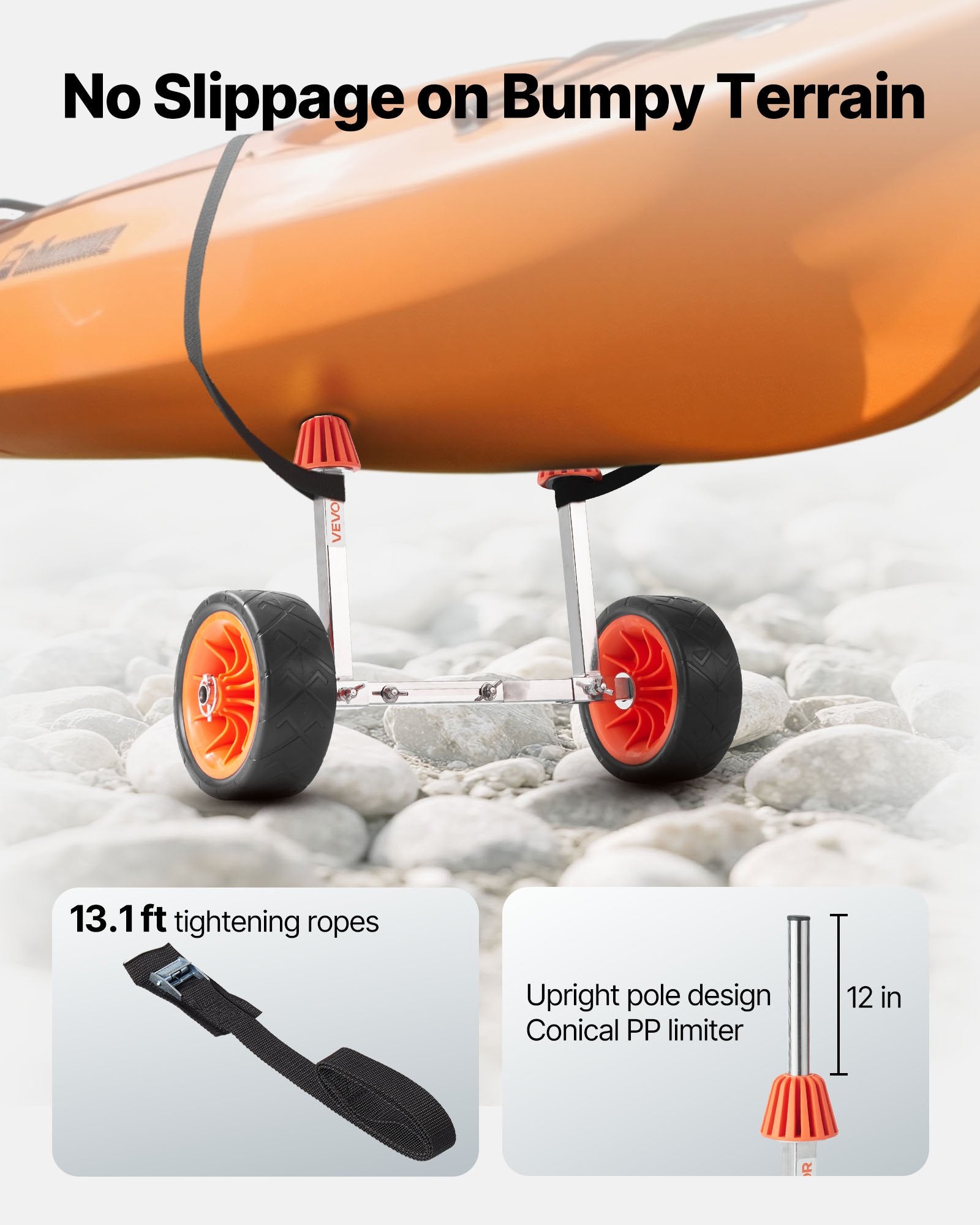 Canoes & Kayaks: VEVOR Kayak Cart, 113.4 kg Load Capacity, Canoe Cart Dolly with 19.1 cm Solid Rubber Tires & Kickstand, Assembles & Disassembles Within Seconds, Paddle Board Trolley for Kayaks, Canoes, Paddleboards