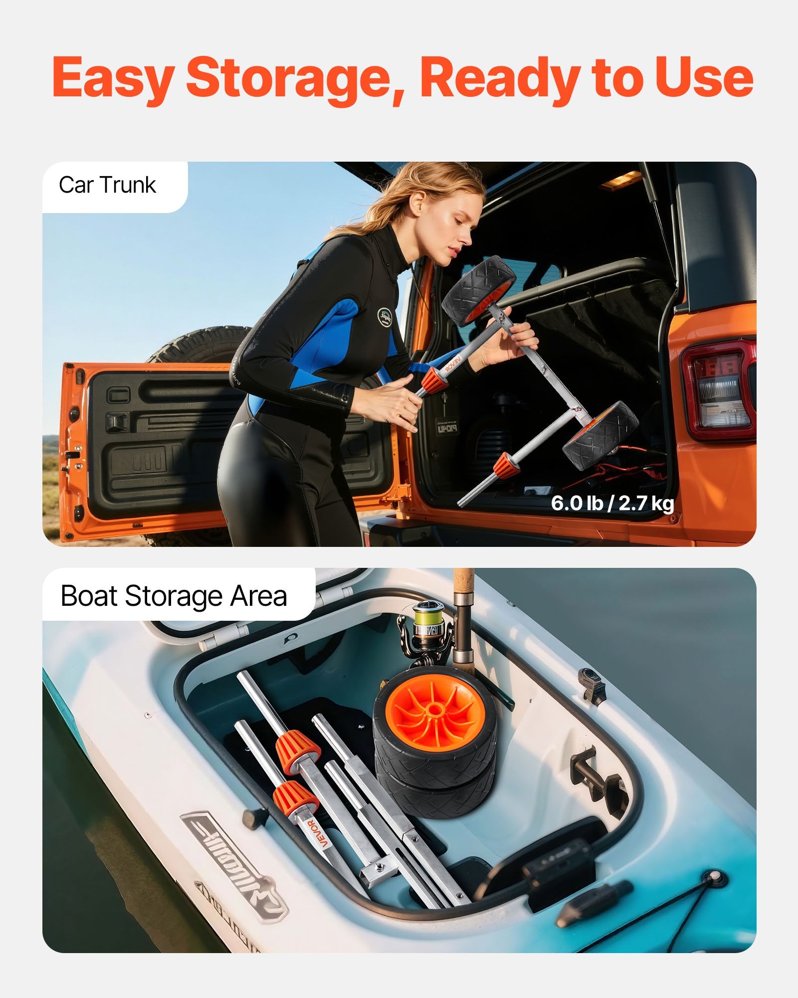 Canoes & Kayaks: VEVOR Kayak Cart, 113.4 kg Load Capacity, Canoe Cart Dolly with 19.1 cm Solid Rubber Tires & Kickstand, Assembles & Disassembles Within Seconds, Paddle Board Trolley for Kayaks, Canoes, Paddleboards