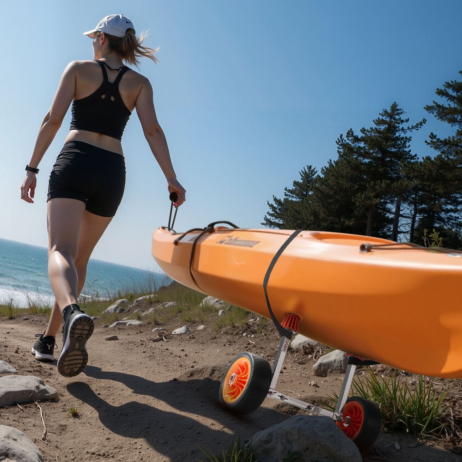 Canoes & Kayaks: VEVOR Kayak Cart, 113.4 kg Load Capacity, Canoe Cart Dolly with 19.1 cm Solid Rubber Tires & Kickstand, Assembles & Disassembles Within Seconds, Paddle Board Trolley for Kayaks, Canoes, Paddleboards