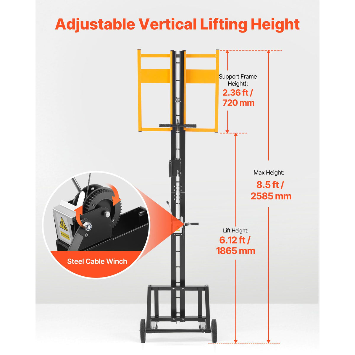 Drywall Lift, Heavy-Duty 68 kg Sheetrock Hoist for Wall Installation, One Person Drywall Installation, 1219x4878 mm Max. Panel Vertical Lifter with Wheels, Easy Transport (Yellow)