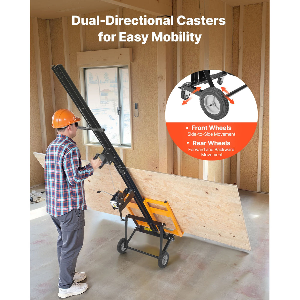 Drywall Lift, Heavy-Duty 68 kg Sheetrock Hoist for Wall Installation, One Person Drywall Installation, 1219x4878 mm Max. Panel Vertical Lifter with Wheels, Easy Transport (Yellow)