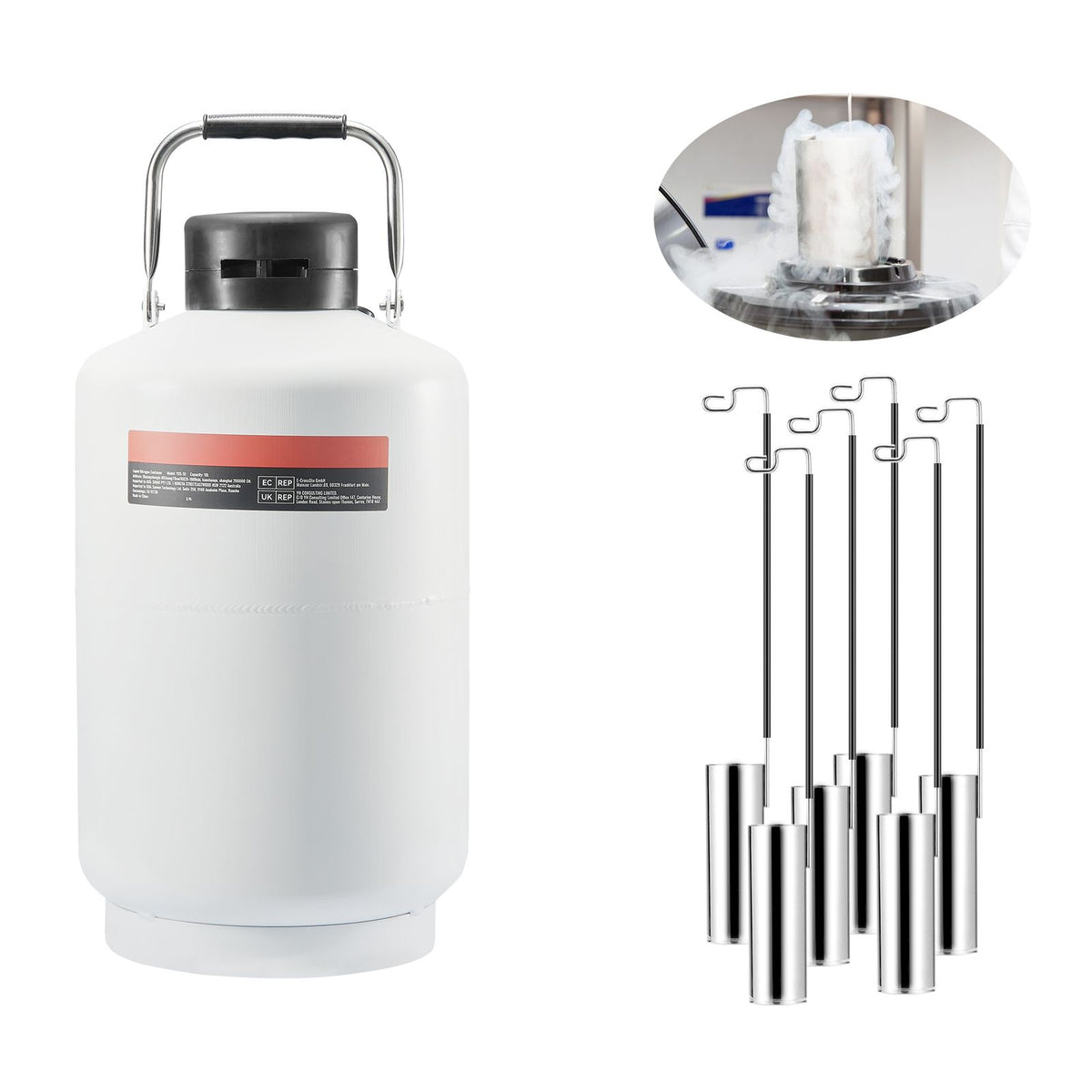 Liquid Nitrogen Tank, 10 L Aluminum Alloy Liquid Nitrogen Container, LN2 Tank Dewar with 6 Canisters and Carry Bag with Straps, Cryogenic Tank for Beauty Industry, Semen Preservation, Scientific