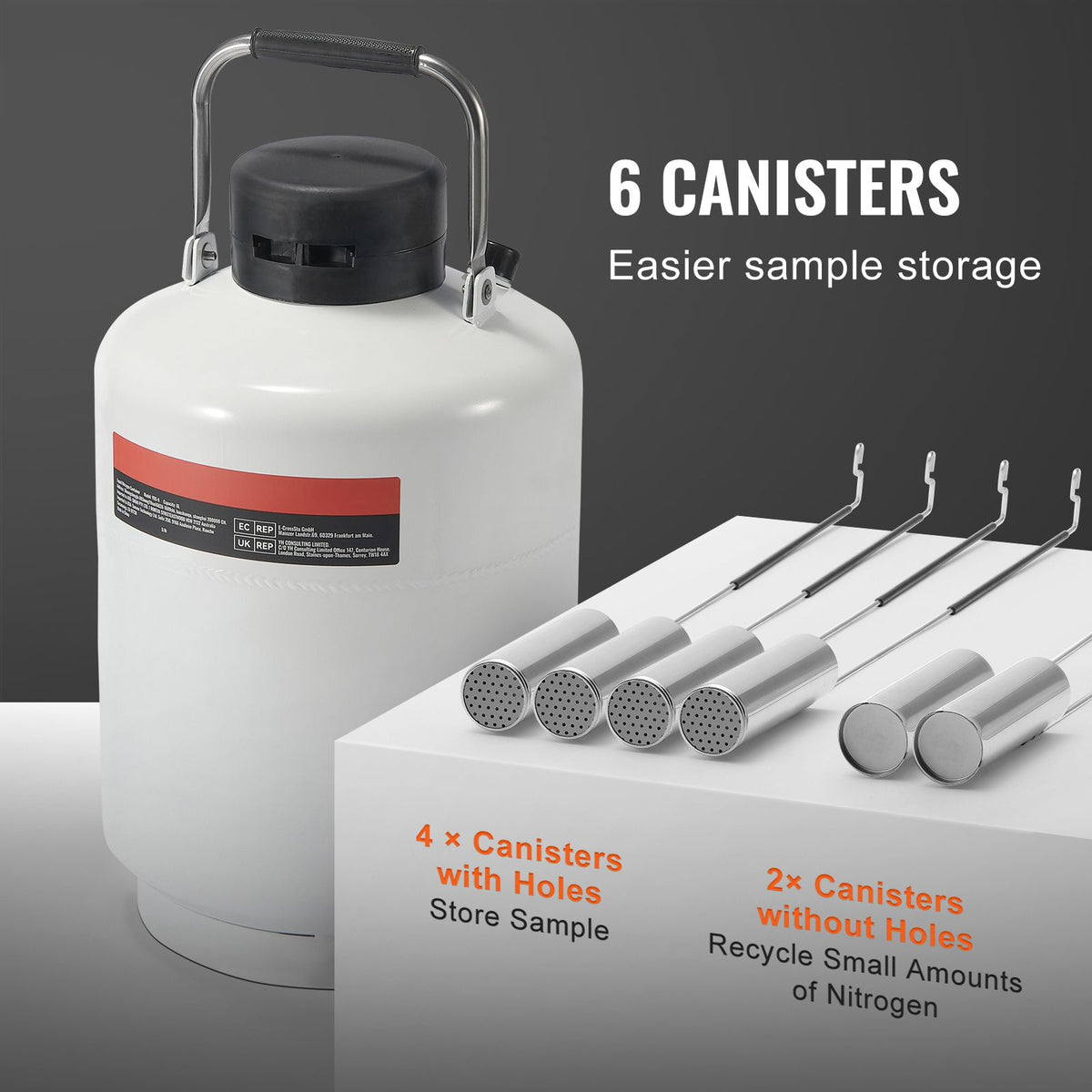 Liquid Nitrogen Tank, 10 L Aluminum Alloy Liquid Nitrogen Container, LN2 Tank Dewar with 6 Canisters and Carry Bag with Straps, Cryogenic Tank for Beauty Industry, Semen Preservation, Scientific