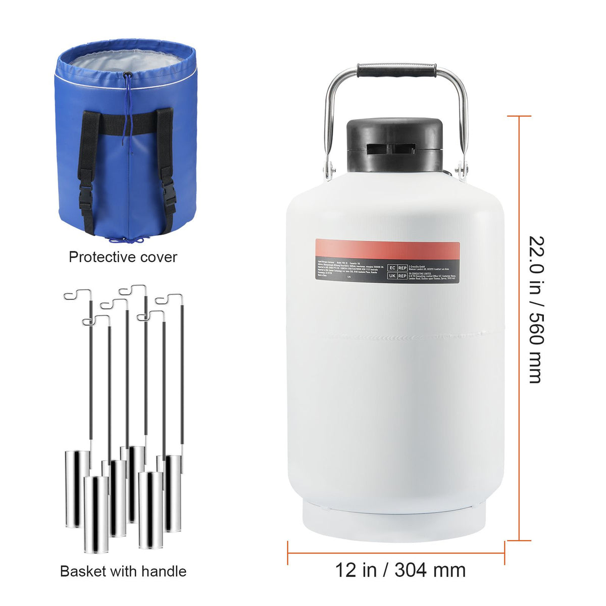 Liquid Nitrogen Tank, 10 L Aluminum Alloy Liquid Nitrogen Container, LN2 Tank Dewar with 6 Canisters and Carry Bag with Straps, Cryogenic Tank for Beauty Industry, Semen Preservation, Scientific