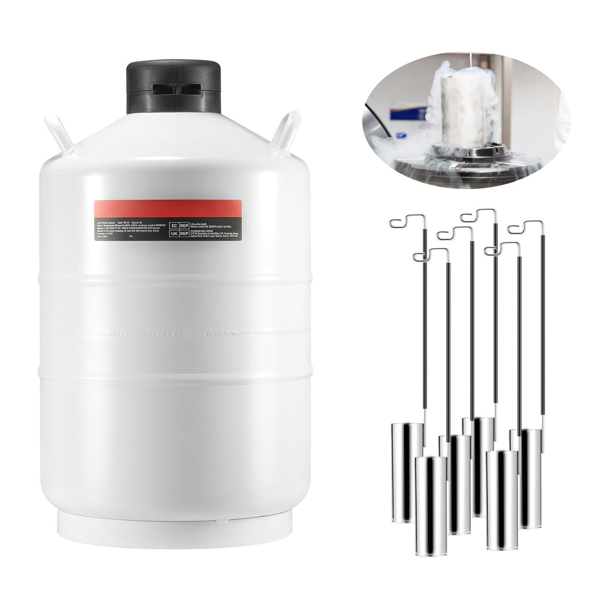 Liquid Nitrogen Tank, 20 L Aluminum Alloy Liquid Nitrogen Container, LN2 Tank Dewar with 6 Canisters and Carry Bag with Straps, Cryogenic Tank for Beauty Industry, Semen Preservation, Scientific