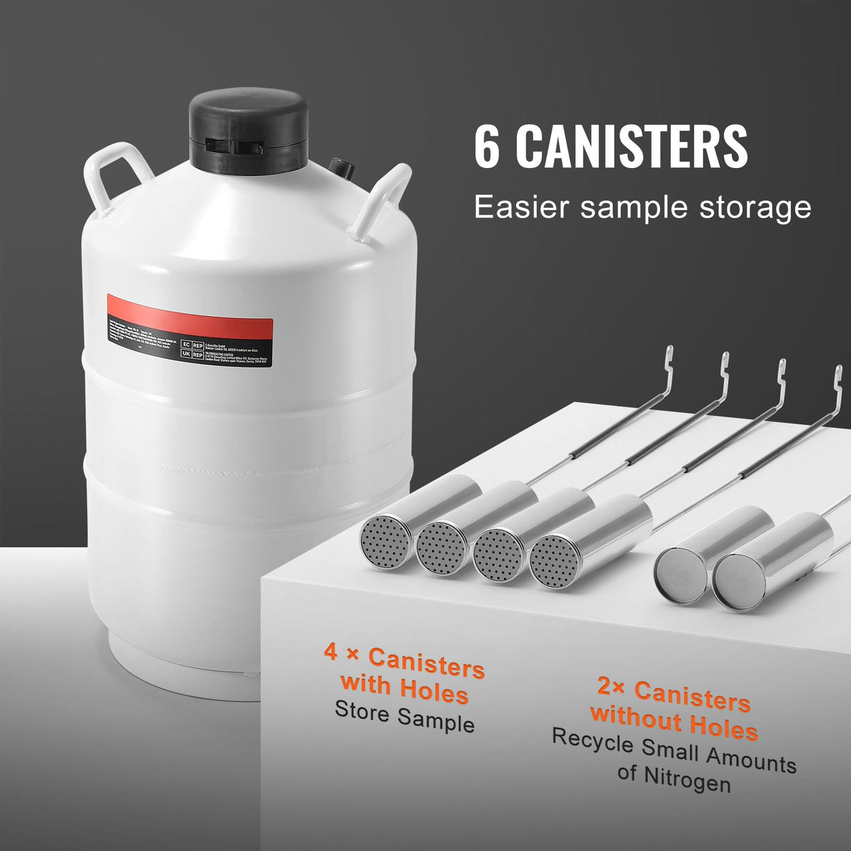 Liquid Nitrogen Tank, 20 L Aluminum Alloy Liquid Nitrogen Container, LN2 Tank Dewar with 6 Canisters and Carry Bag with Straps, Cryogenic Tank for Beauty Industry, Semen Preservation, Scientific