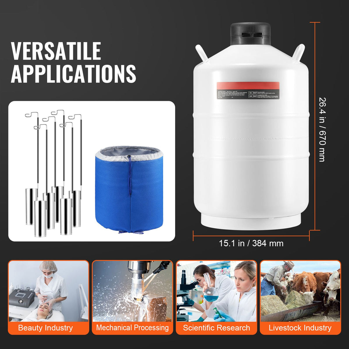 Liquid Nitrogen Tank, 20 L Aluminum Alloy Liquid Nitrogen Container, LN2 Tank Dewar with 6 Canisters and Carry Bag with Straps, Cryogenic Tank for Beauty Industry, Semen Preservation, Scientific