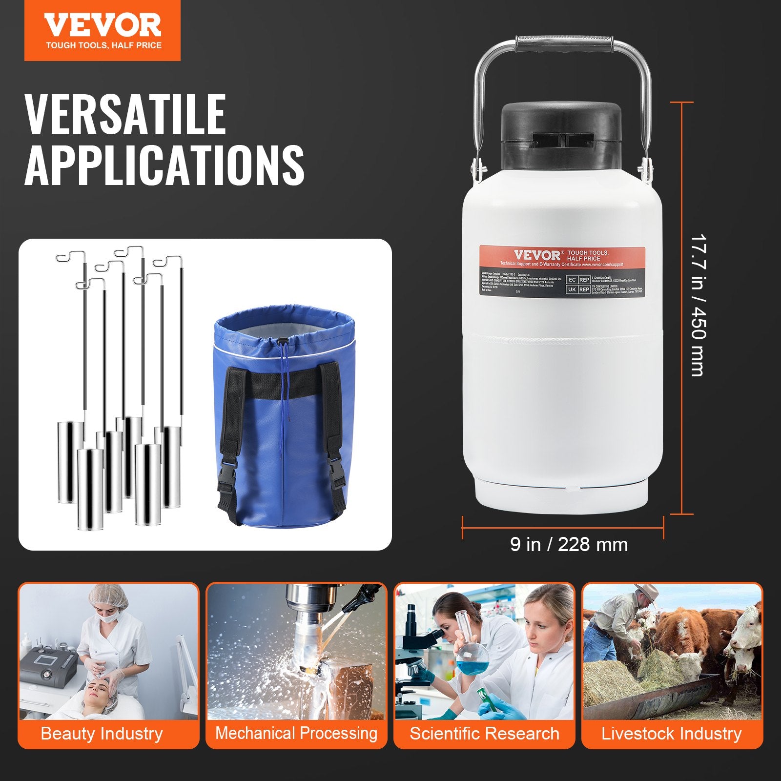 Food Storage: VEVOR Liquid Nitrogen Tank, 3 L Aluminum Alloy Liquid Nitrogen Container, LN2 Tank Dewar with 6 Canisters and Carry Bag with Straps, Cryogenic Tank for Beauty Industry, Semen Preservation, Scientific
