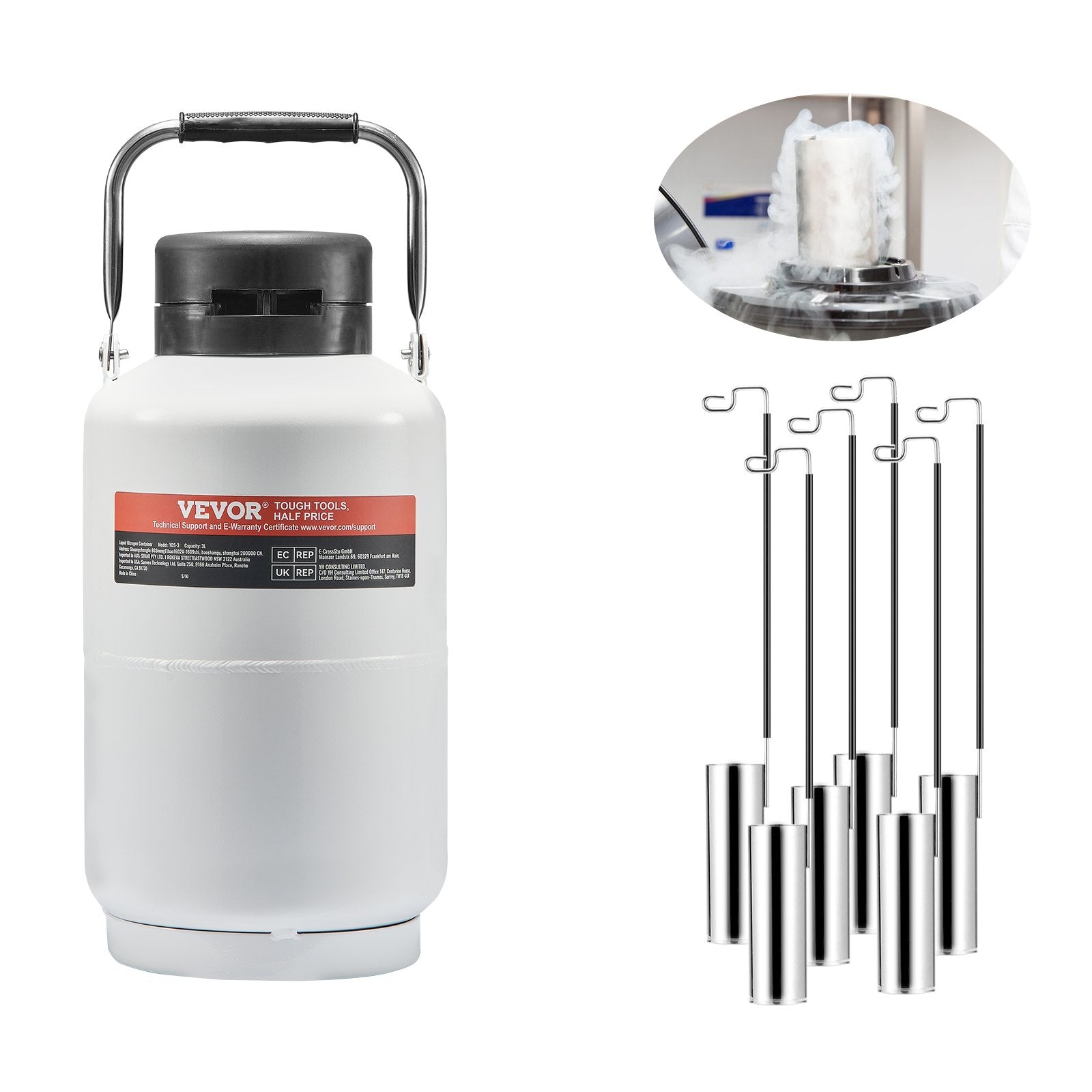 Food Storage: VEVOR Liquid Nitrogen Tank, 3 L Aluminum Alloy Liquid Nitrogen Container, LN2 Tank Dewar with 6 Canisters and Carry Bag with Straps, Cryogenic Tank for Beauty Industry, Semen Preservation, Scientific