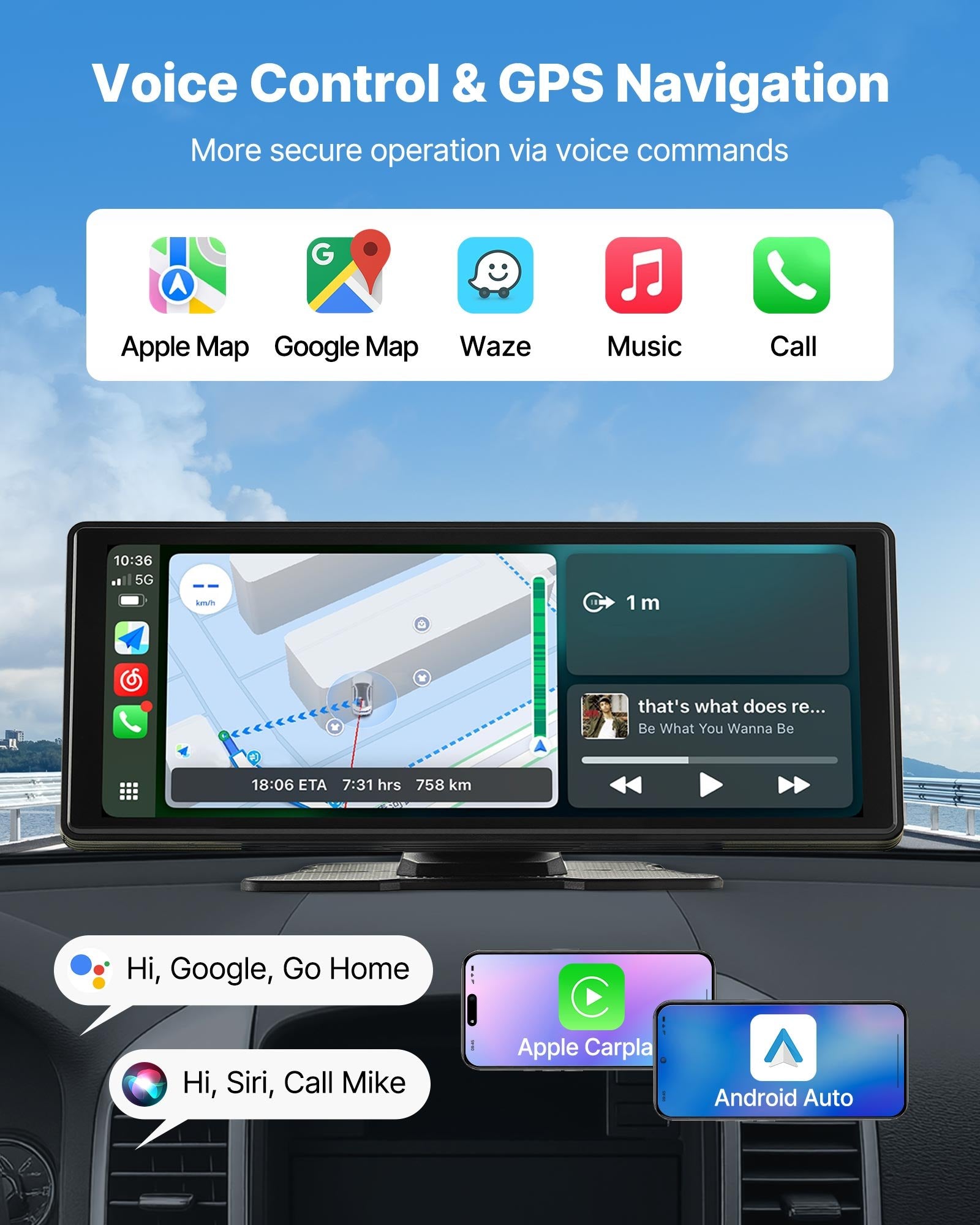 Car Stereo Radio CarPlay Touchscreen 254 mm Apple Android Auto Bluetooth