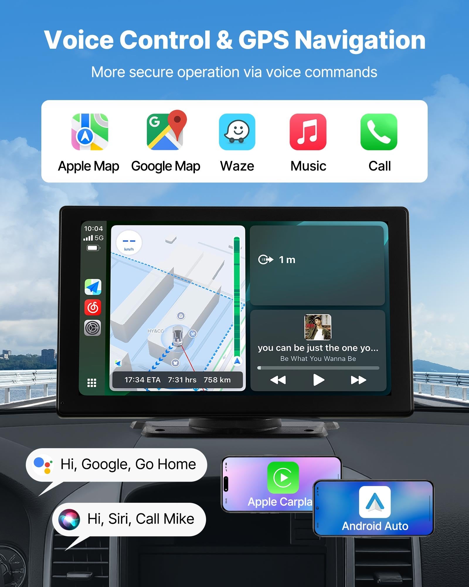 Car Stereo Radio CarPlay Touchscreen 228.6 mm Apple Android Backup Camera