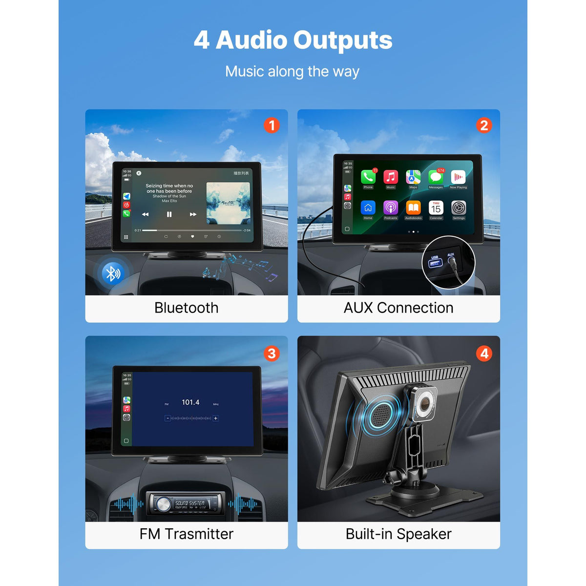 Wireless Car Stereo, 228.6mm HD Portable Radio Touch Screen with Apple CarPlay and Android Auto, CarPlay Screen with Front & Backup Cameras, Voice Control, Mirror Link, Bluetooth, GPS Navigation