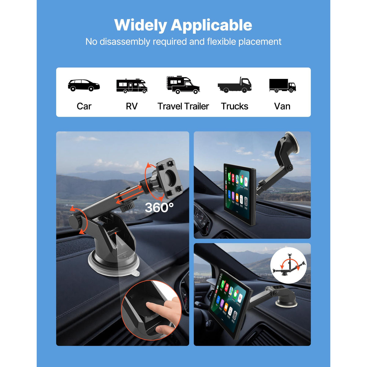 Wireless Car Stereo, 228.6mm HD Portable Radio Touch Screen with Apple CarPlay and Android Auto, CarPlay Screen with Front & Backup Cameras, Voice Control, Mirror Link, Bluetooth, GPS Navigation