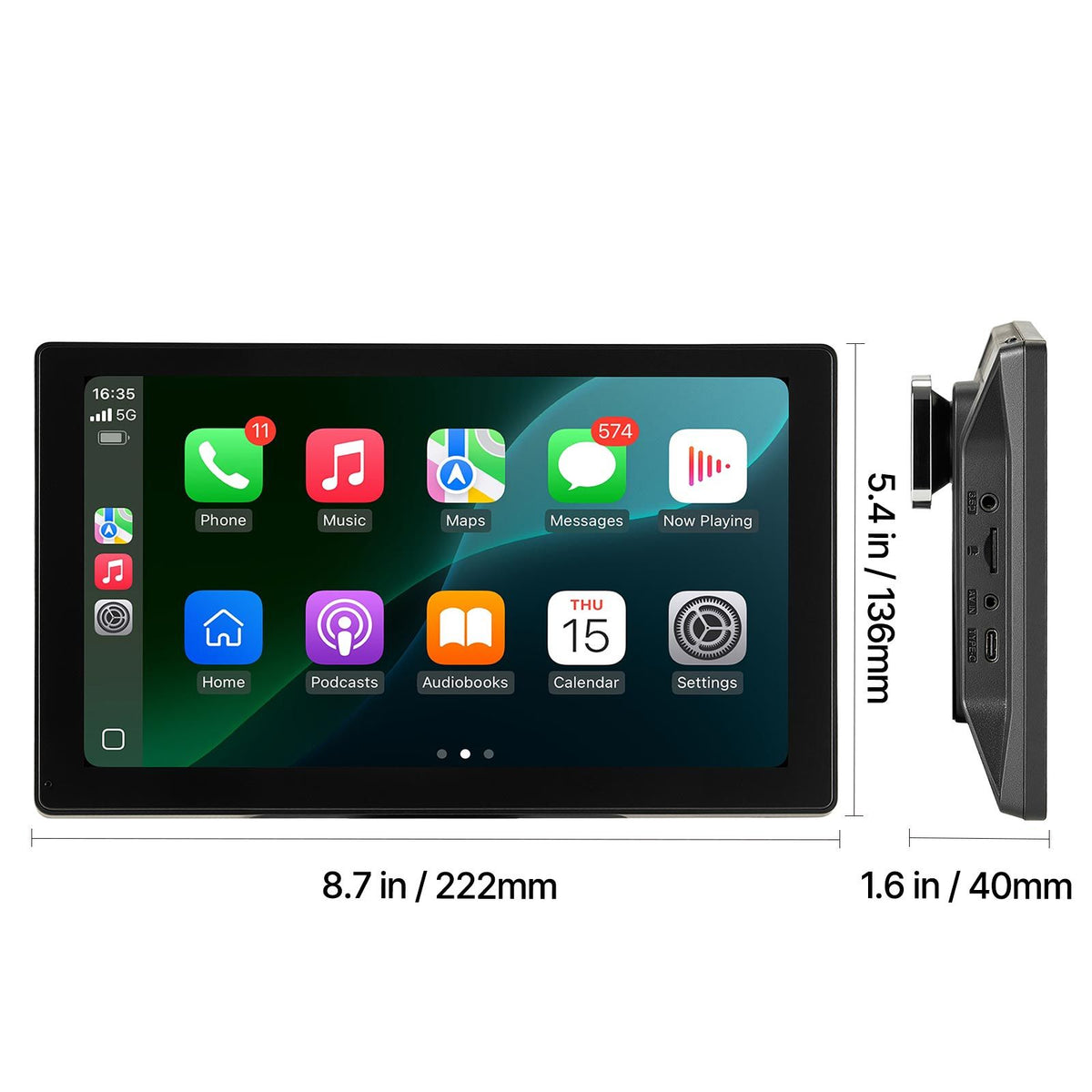 Wireless Car Stereo, 228.6mm HD Portable Radio Touch Screen with Apple CarPlay and Android Auto, CarPlay Screen with Front & Backup Cameras, Voice Control, Mirror Link, Bluetooth, GPS Navigation