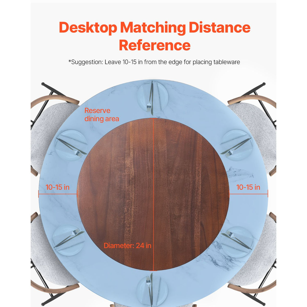 61 cm Wood Lazy Susan Turntable, 360° Rotation Round Clear Tabletop Rotating Tray, Acacia Wood Dining Table Centerpiece, Smooth and Silent Spin, for Family Gatherings, Banquets and Weddings