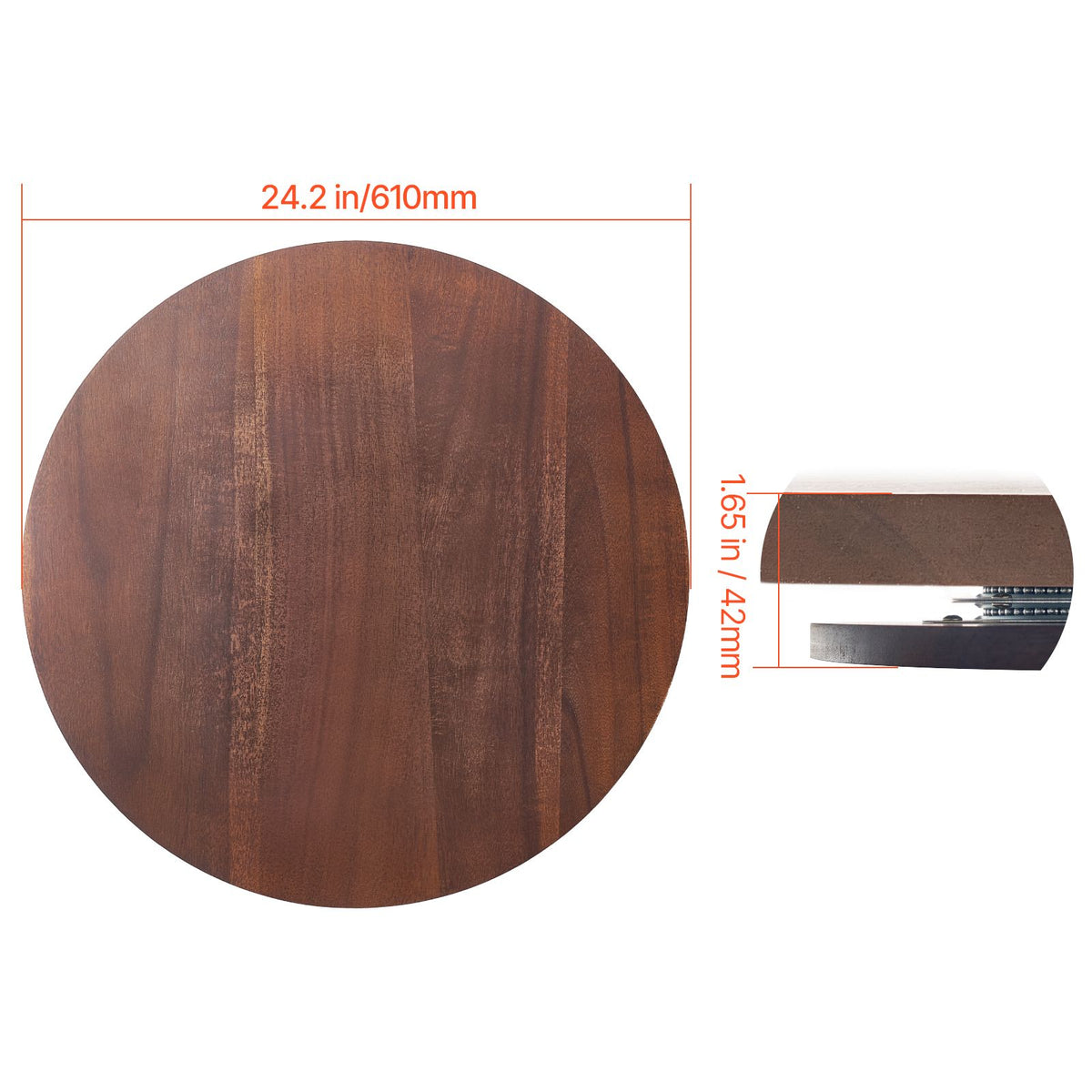 61 cm Wood Lazy Susan Turntable, 360° Rotation Round Clear Tabletop Rotating Tray, Acacia Wood Dining Table Centerpiece, Smooth and Silent Spin, for Family Gatherings, Banquets and Weddings