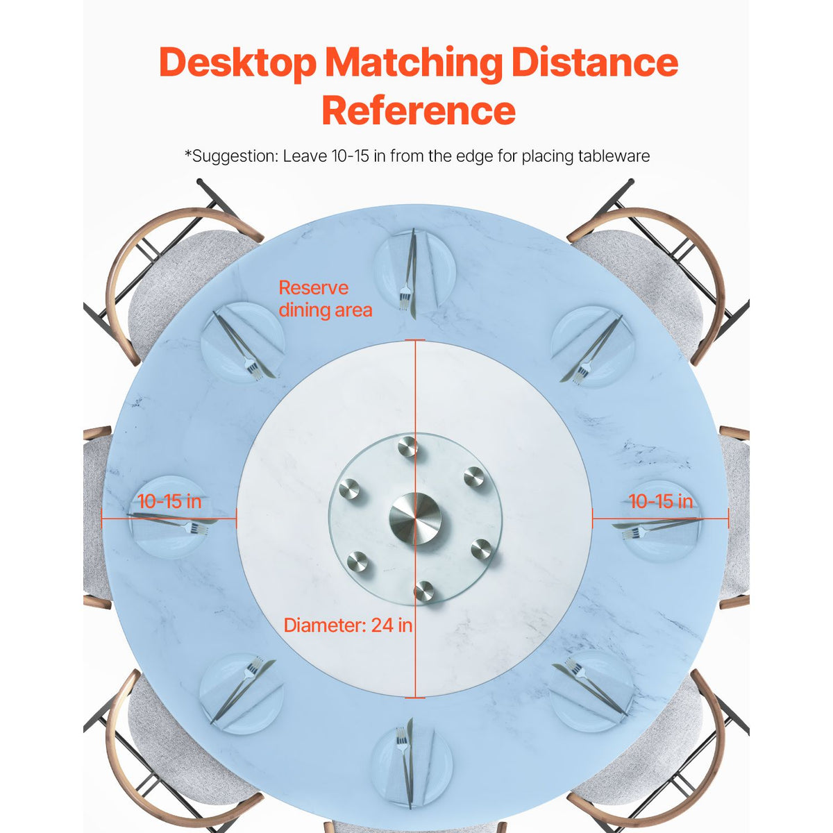 76.8 cm Glass Lazy Susan Turntable, Tempered Glass Dining Table Centerpiece with 6 Rotating Wheels, 360° Smooth & Silent Spin Tabletop Rotating Tray, for Family Gatherings, Banquets & Weddings
