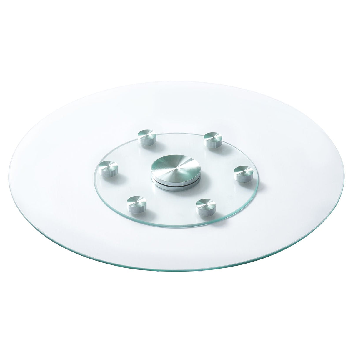 76.8 cm Glass Lazy Susan Turntable, Tempered Glass Dining Table Centerpiece with 6 Rotating Wheels, 360° Smooth & Silent Spin Tabletop Rotating Tray, for Family Gatherings, Banquets & Weddings