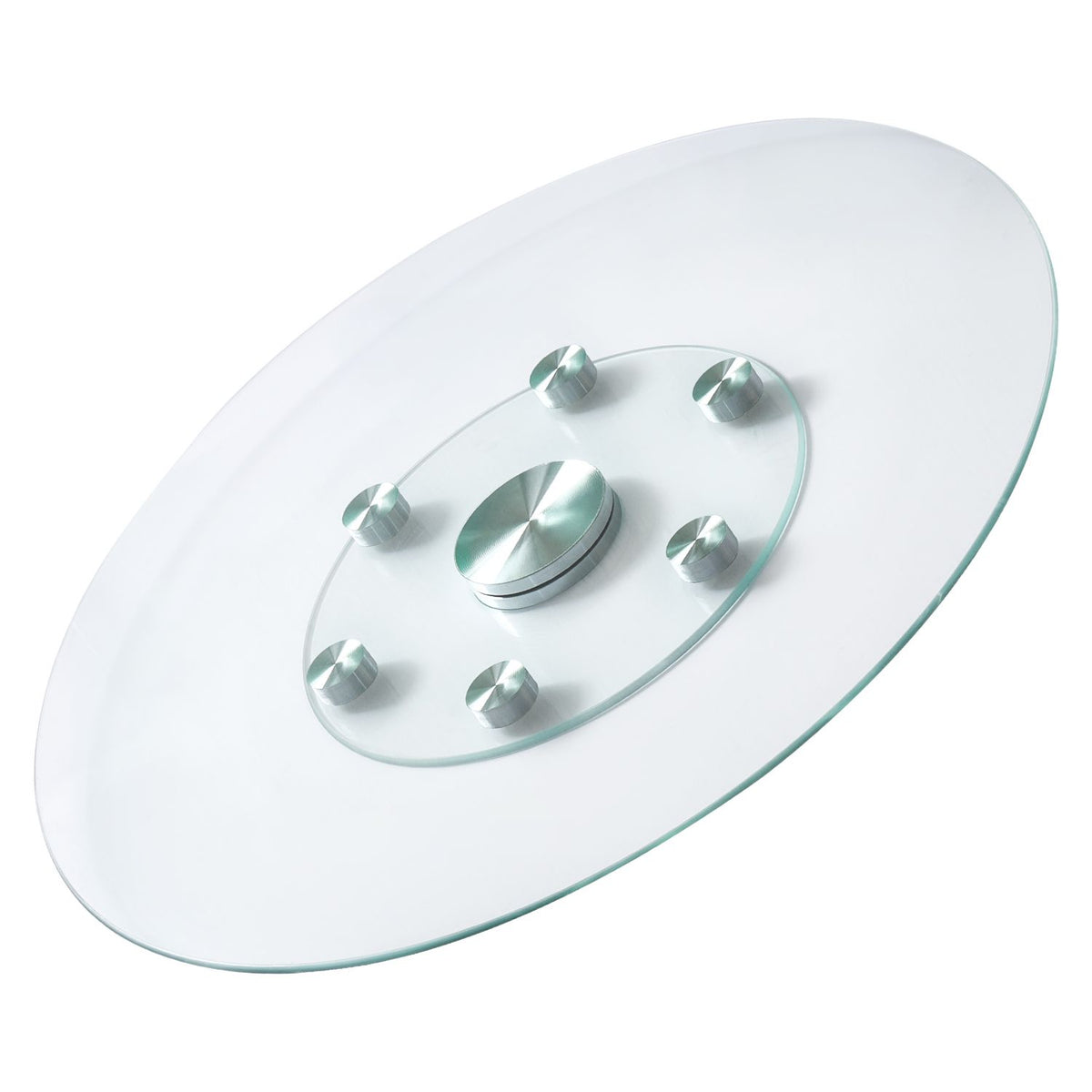 76.8 cm Glass Lazy Susan Turntable, Tempered Glass Dining Table Centerpiece with 6 Rotating Wheels, 360° Smooth & Silent Spin Tabletop Rotating Tray, for Family Gatherings, Banquets & Weddings