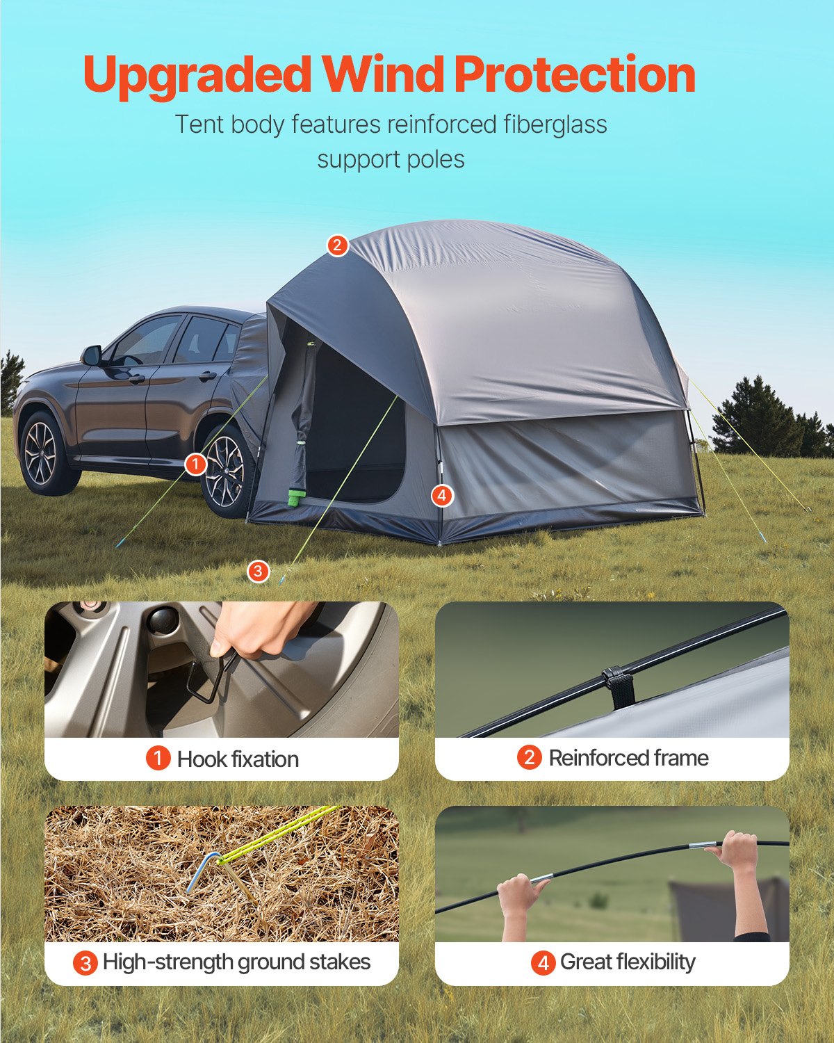 Bath Mats & Rugs: VEVOR SUV Tent for Camping, 8FT L x 8FT W, Waterproof PU2000mm Spacious Double Layer Design for 5-8 Person, SUV Camping Tent with Mesh Windows, Includes Rainfly & Storage Bag, for Outdoor Activities