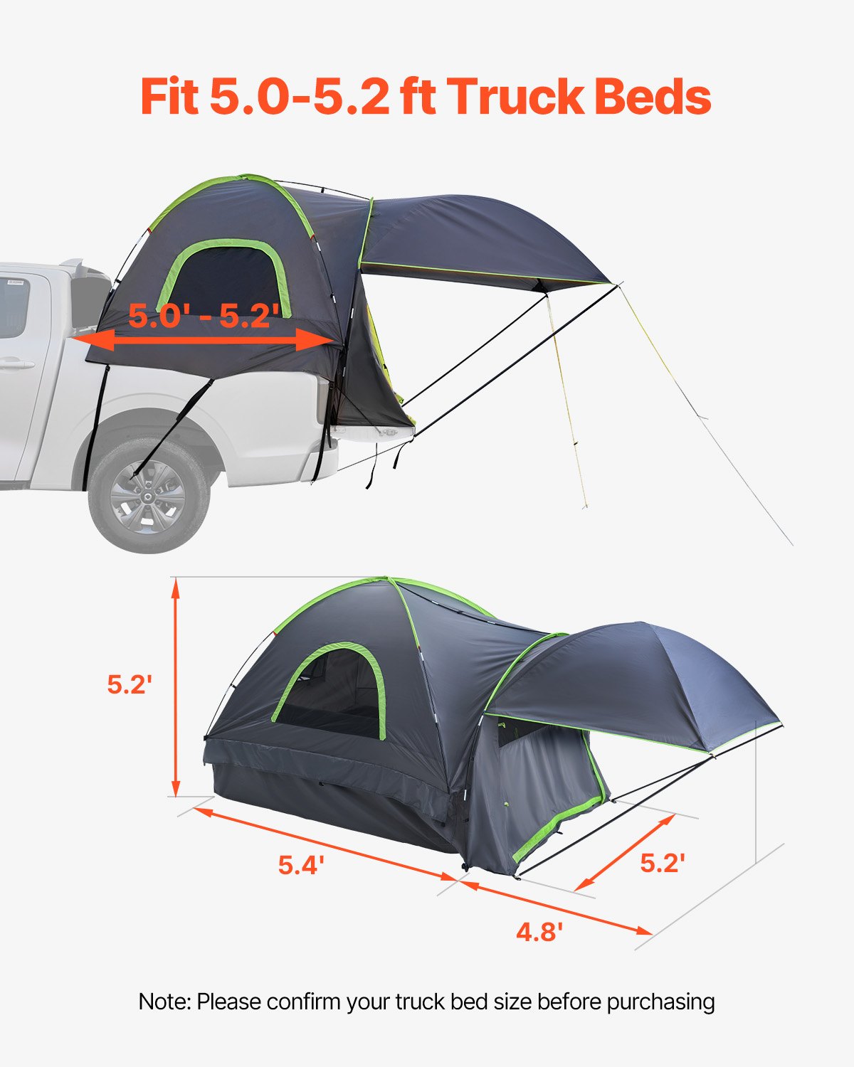 Caravan Accessories: VEVOR Truck Tent 5.0-5.2ft Waterproof PU2000 Truck Bed Camping Tent 2-3 Person