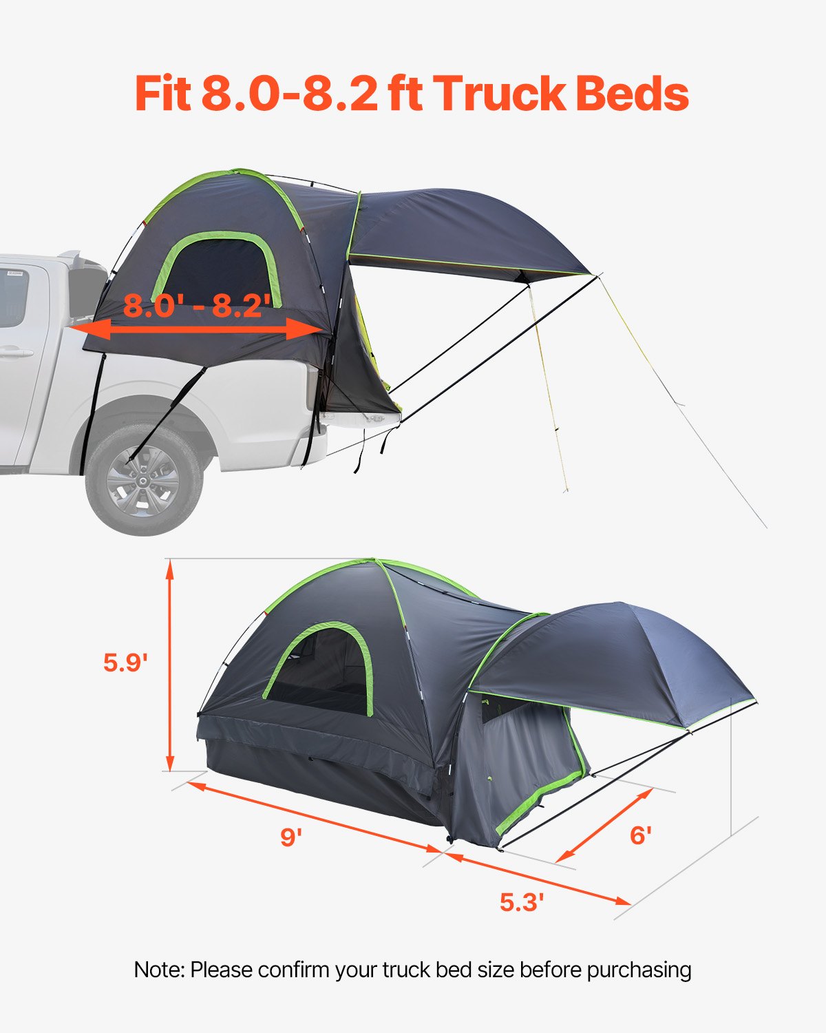 Caravan Accessories: VEVOR Truck Tent 8.0-8.2ft Waterproof PU2000 Truck Bed Camping Tent 2-3 Person