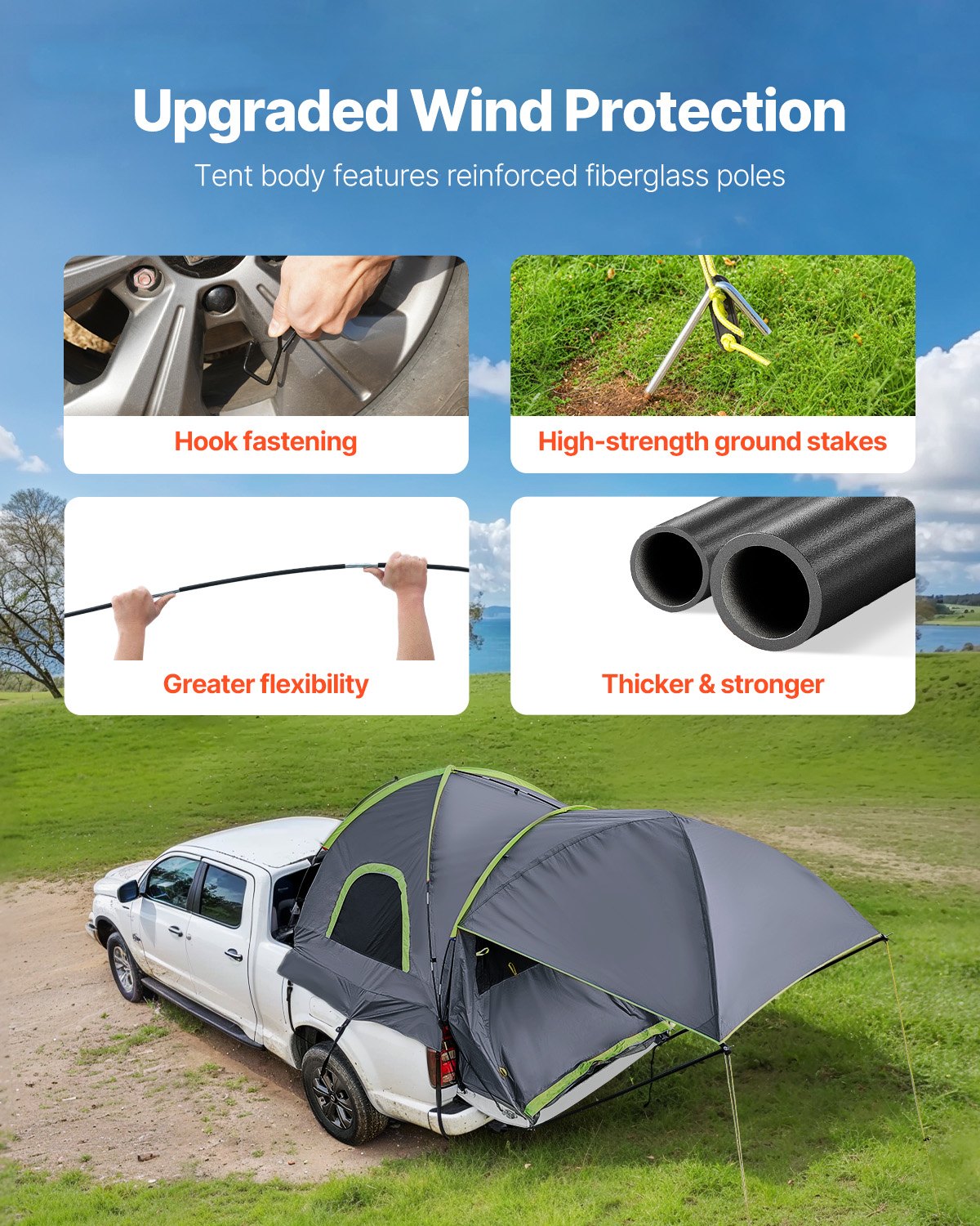Caravan Accessories: VEVOR Truck Tent 8.0-8.2ft Waterproof PU2000 Truck Bed Camping Tent 2-3 Person