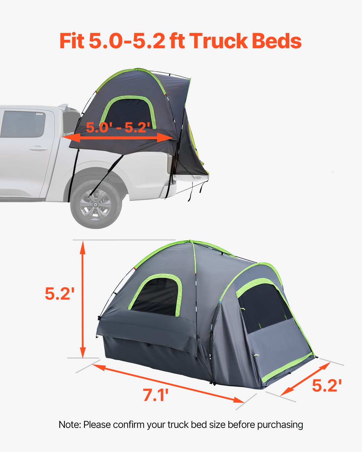Caravan Accessories: VEVOR Truck Tent 5.0-5.2ft Waterproof PU2000 Truck Bed Camping Tent 2-3 Person