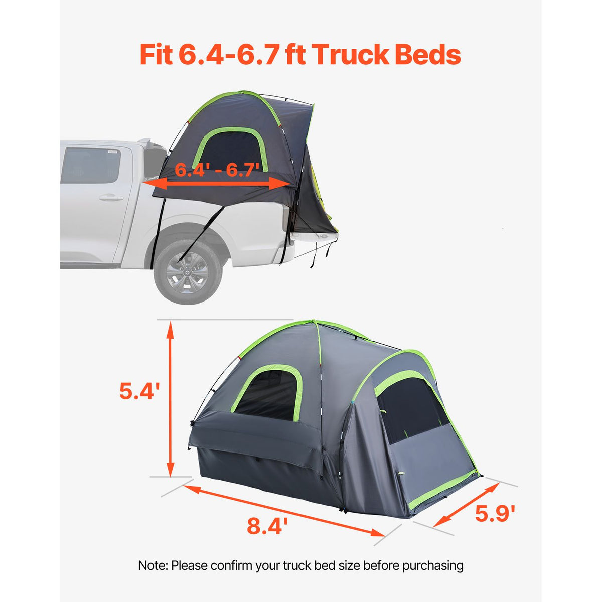 Pickup Truck Tent, Fit 6.4-6.7 ft Truck Tents for Camping, Waterproof PU2000 2-3 Person Sleeping Truck Bed Tent with Double Layer Design Windows, Sturdy Truck Bed Camper Shell with Storage Bag